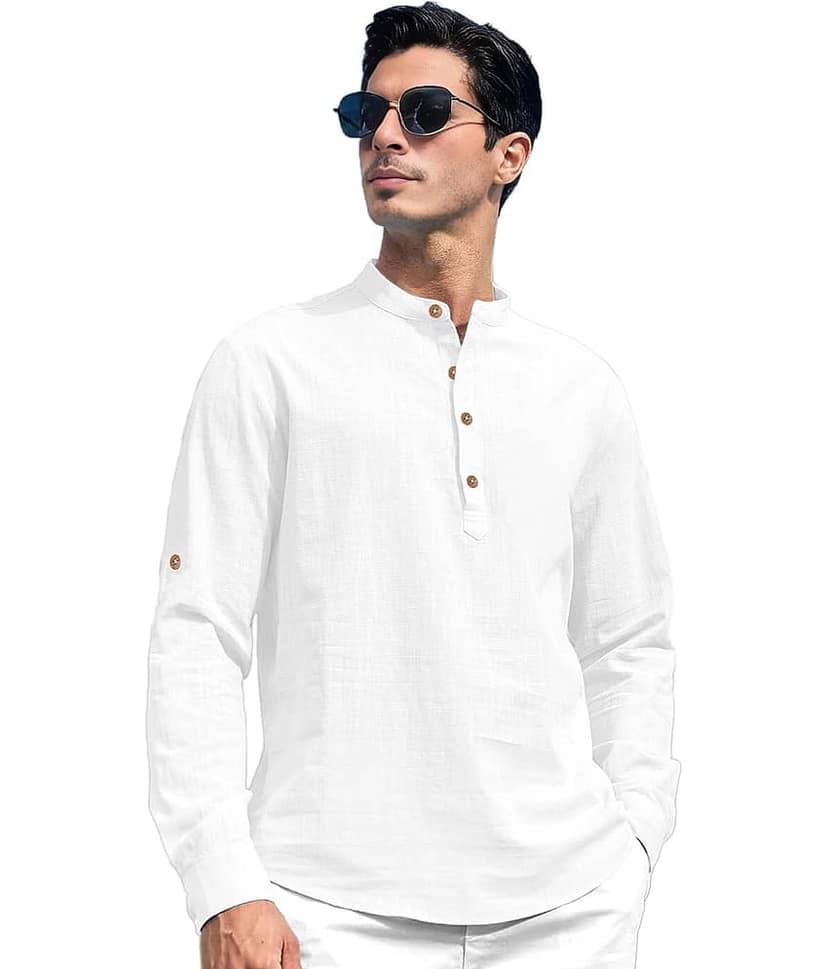TrendiVastra Peach Cotton Blend Men's Shirt Style Kurta ( Pack of 1 ) view 2