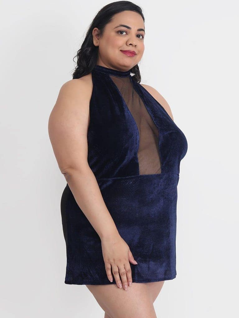 Plus Size Hot Net and Velvet Babydoll Bikini Dress for Honeymoon BB8n view 3