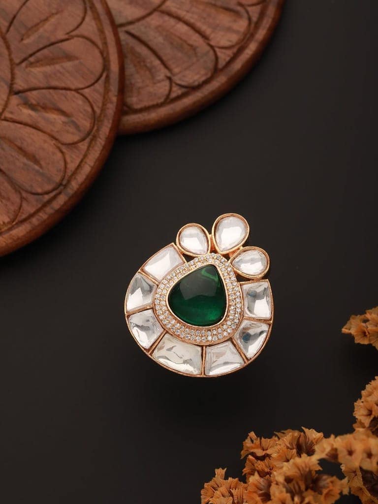 Gold Polish Green Polki Kundan Designer Adjustable Engagement Finger Ring view 4