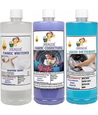swacch Fabric Whitener , Fabric Conditioner Lavender & Liquid Detergent Mogra I Shine and Softens Clothes, Stain Remover , Long-Lasting Freshness 1 Litre Combo Pack of 3