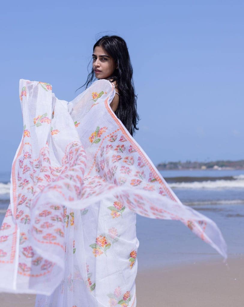 Kaisori Bagh Mogra Kota blockprinted silk cotton saree view 4
