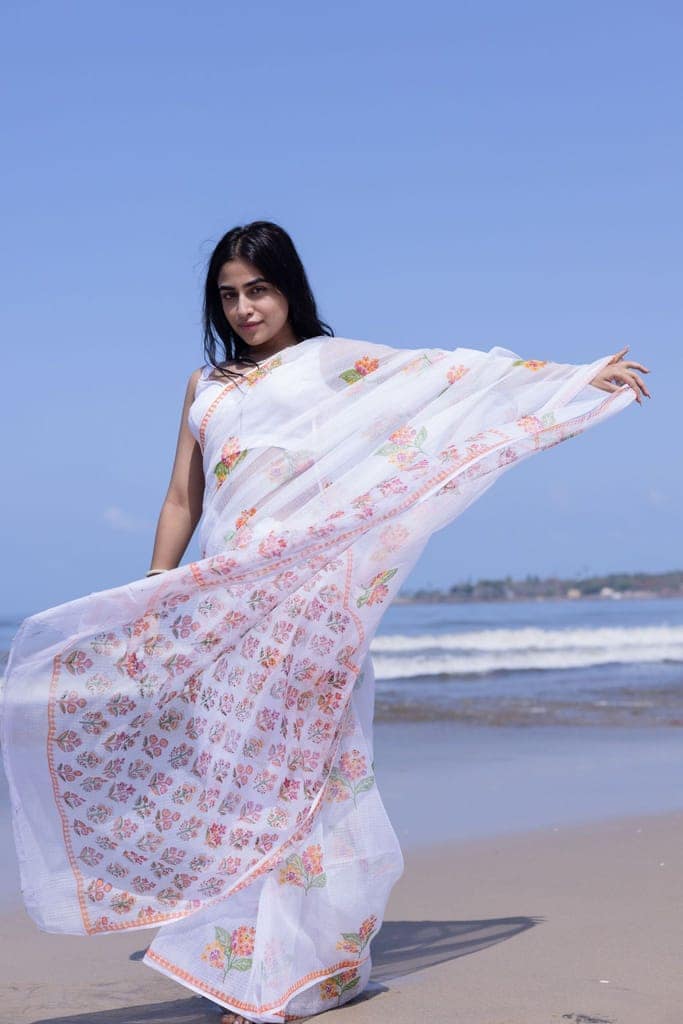 Kaisori Bagh Mogra Kota blockprinted silk cotton saree view 6