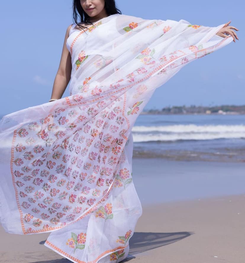 Kaisori Bagh Mogra Kota blockprinted silk cotton saree view 7