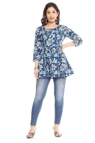 MANMAYEE Women's Cotton Floral Print Top | Latest Trendy Short Tunic Tops