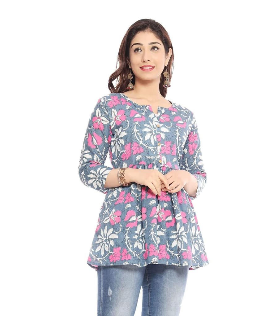 MANMAYEE Women's Cotton Floral Print Top | Latest Trendy Short Tunic Tops view 7