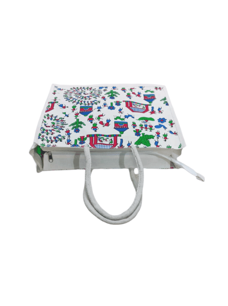 Hand-painted Canvas Tote Bag with Warli Art view 2