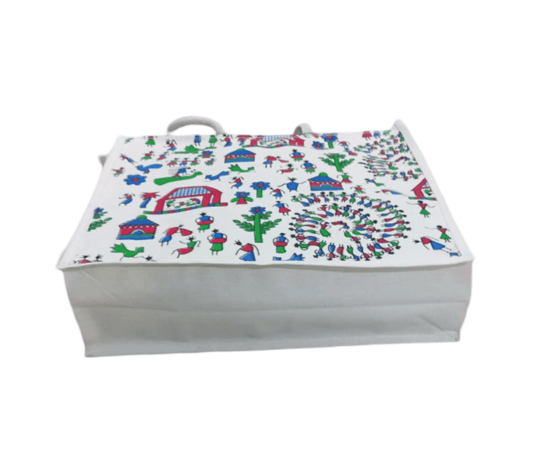 Hand-painted Canvas Tote Bag with Warli Art view 3