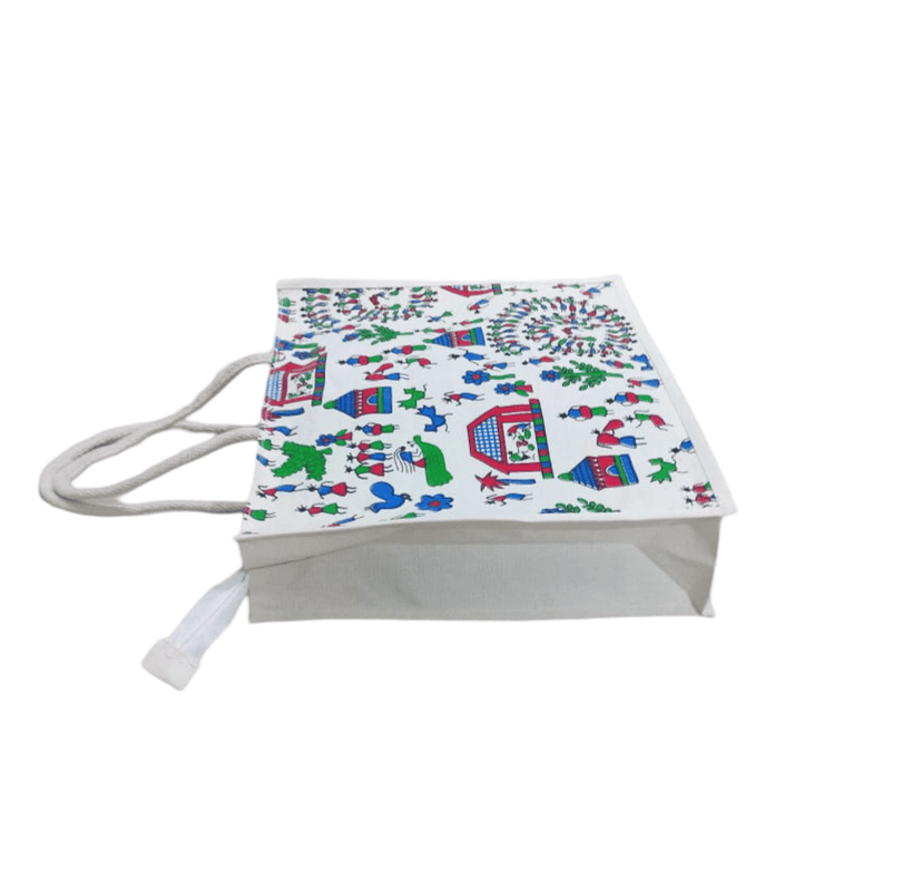 Hand-painted Canvas Tote Bag with Warli Art view 4