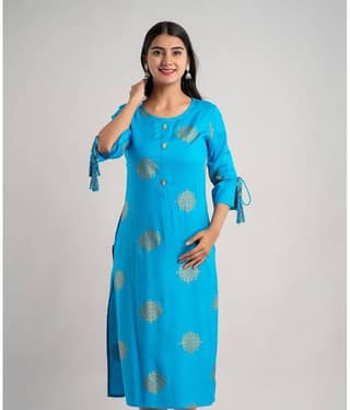 MAUKA - Blue Rayon Women's Straight Kurti ( Pack of 1 )