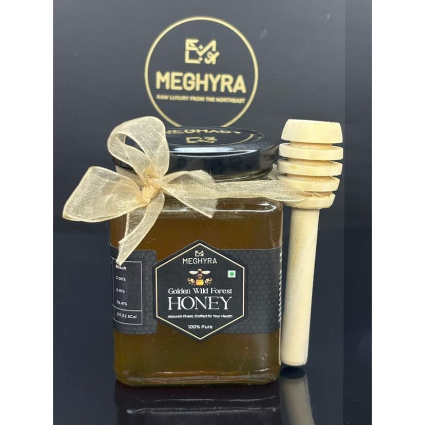 MEGHYRA GOLDEN WILD FOREST HONEY - 300 gm - One glass jar with wooden dipper