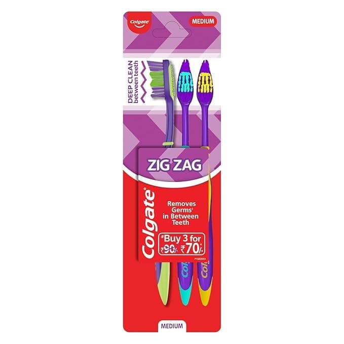 COLGATE ZIGZAG DEEP CLEAN MEDIUM TOOTHBRUSH 3 NOS