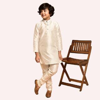 PrintCultr Boys Solid Pure Silk Kurta and Pyjama Set (Blue)