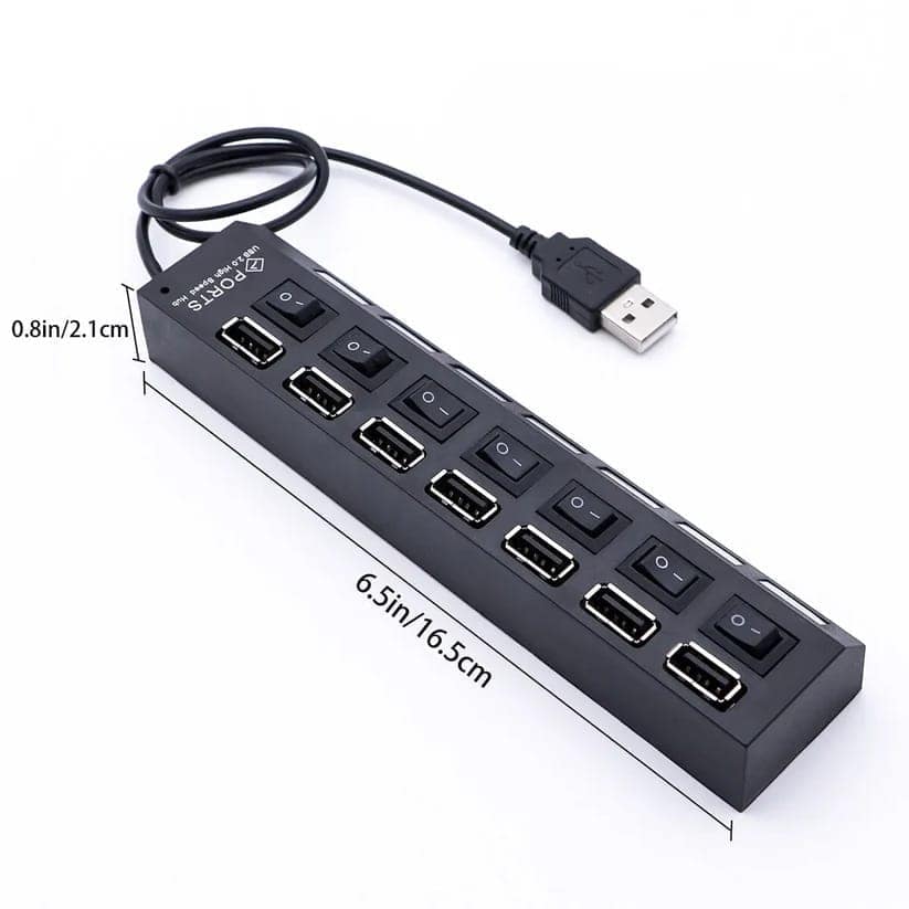 USB Splitter Multi Port USB 2.0 Hub, 7 Port with Independent On/Off Switch and LED Indicators USB A Port Data Hub, Suitable for PC Computer Keyboard Laptop Mobile HDD, Flash Drive Etc view 5