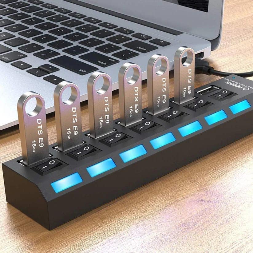USB Splitter Multi Port USB 2.0 Hub, 7 Port with Independent On/Off Switch and LED Indicators USB A Port Data Hub, Suitable for PC Computer Keyboard Laptop Mobile HDD, Flash Drive Etc view 6