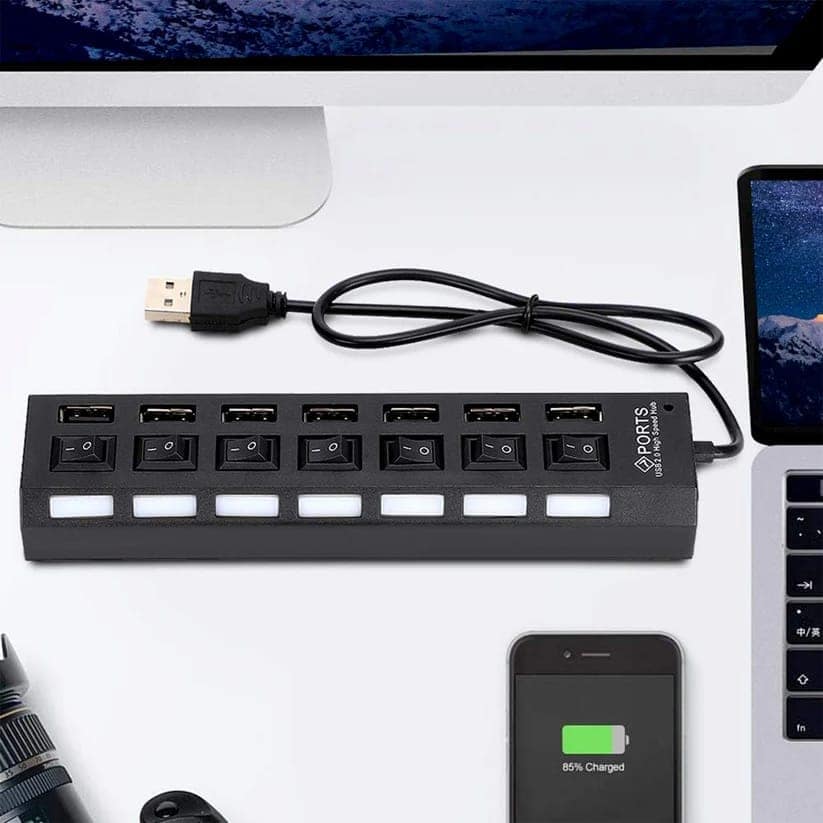 USB Splitter Multi Port USB 2.0 Hub, 7 Port with Independent On/Off Switch and LED Indicators USB A Port Data Hub, Suitable for PC Computer Keyboard Laptop Mobile HDD, Flash Drive Etc view 8