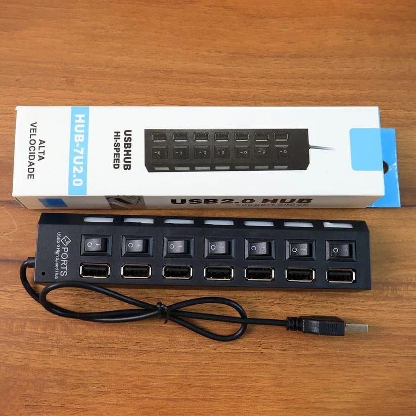 USB Splitter Multi Port USB 2.0 Hub, 7 Port with Independent On/Off Switch and LED Indicators USB A Port Data Hub, Suitable for PC Computer Keyboard Laptop Mobile HDD, Flash Drive Etc view 9