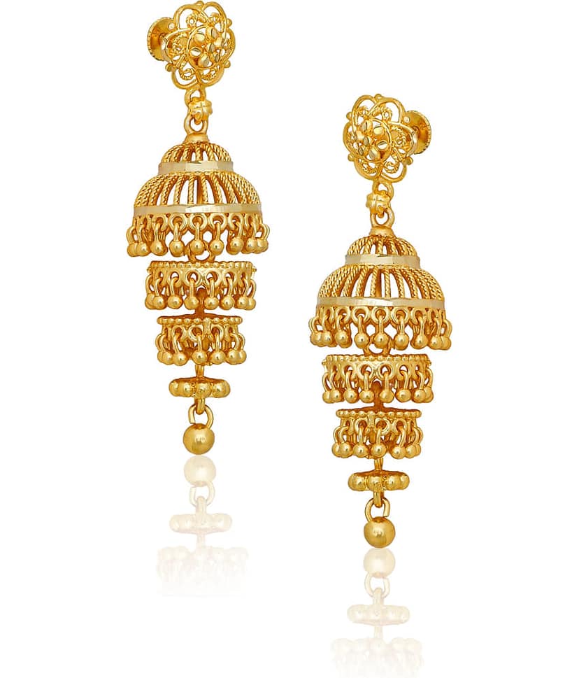 LUV FASHION Golden Jhumki Earrings ( Pack of 1 ) view 2