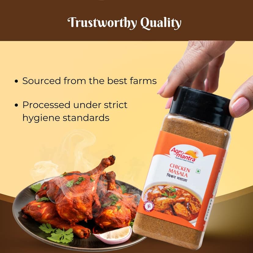 Agro Mantra Chicken Masala 100g | Authentic Indian Spice Blend | Ideal for Curries, Tandoori, & Biryani | Rich Flavor & Aroma | Handpicked Ingredients | Fresh & Preservative-Safe | Ready-to-Cook Indian Curry view 4