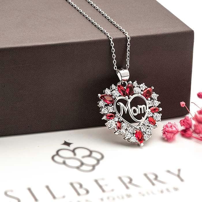 Silver Mom’s Heart Pendant with Chain view 3