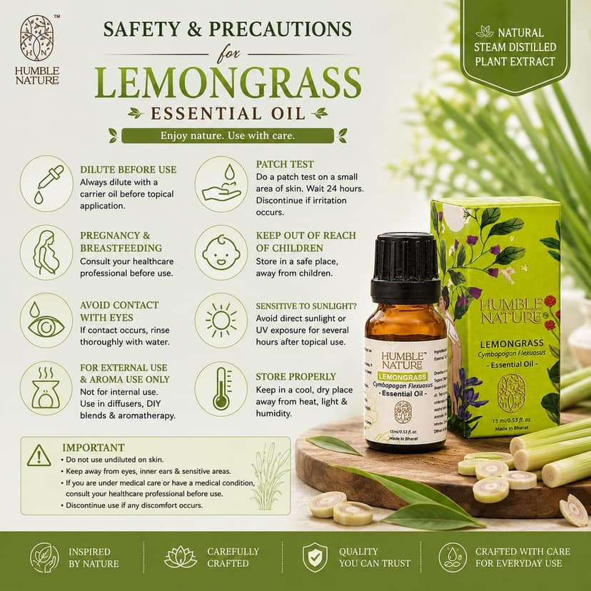 Humble Nature Lemongrass Essential Oil 15 ml | Steam Distilled | GC-MS Tested | Diffuser, Aromatherapy, Massage Blend, Home Fragrance & DIY Use view 5
