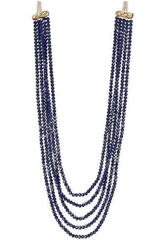 Manbhar Gems - Semi Precious Crystal Gemstone Beads Five Layer Necklace For Girl and Women Round Faceted Beaded Mala Fashion Jewellery