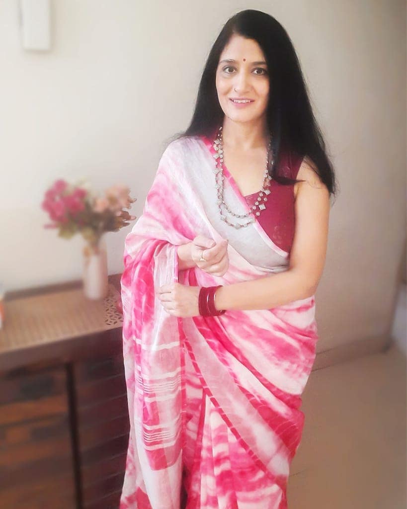 Linen Shibori Pink Hand Dyed Saree with Blouse-4232 view 2