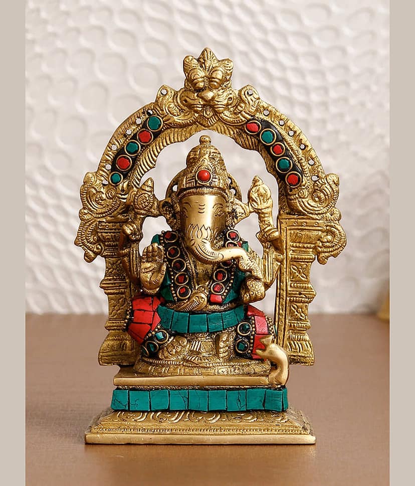 eCraftIndia Showpiece Brass Ganesha Idol 13 x 7 cms Pack of 1