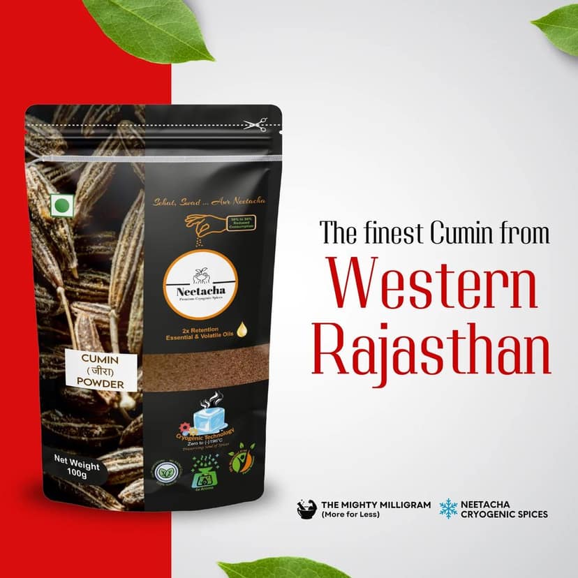 NEETACHA ENTERPRISES LLP Premium Cryogenic Cumin (Zeera) Powder I 100g I @ 35% reduced consumption I Rich in Aroma & Taste | No Artificial flavors or Coloring view 4