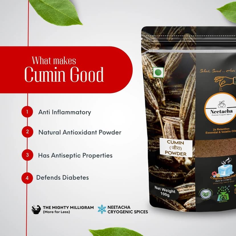 NEETACHA ENTERPRISES LLP Premium Cryogenic Cumin (Zeera) Powder I 100g I @ 35% reduced consumption I Rich in Aroma & Taste | No Artificial flavors or Coloring view 5