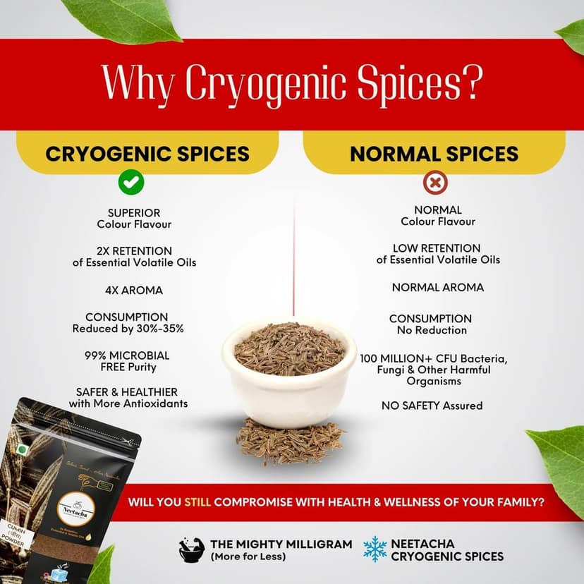 NEETACHA ENTERPRISES LLP Premium Cryogenic Cumin (Zeera) Powder I 100g I @ 35% reduced consumption I Rich in Aroma & Taste | No Artificial flavors or Coloring view 6