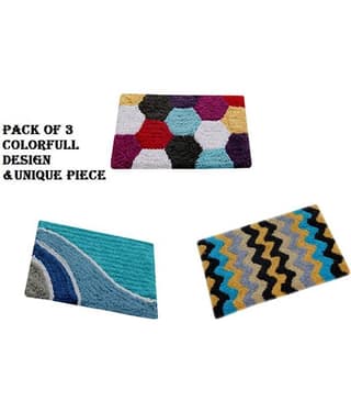 Aazeem Antiskid Cotton Door Mat ( 60 X 40 cm ) Set of 3 Black