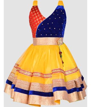 9stiches - Yellow & Green Net Baby Girl Frock ( Pack of 1 )