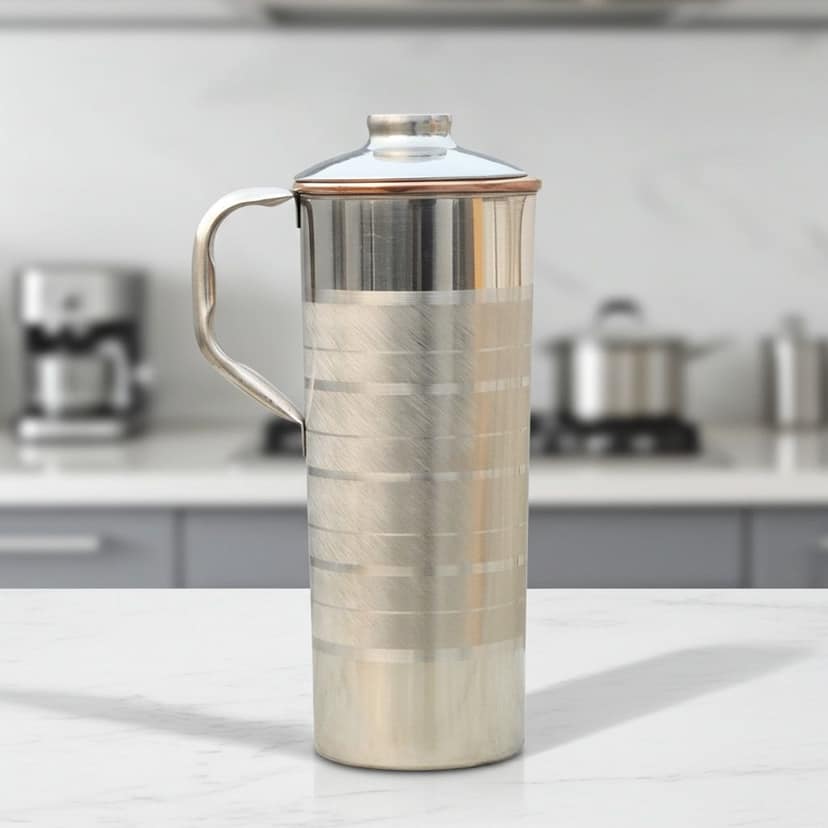 Copper & Steel Water Jug � 900 ml | Compact Dining Table Pitcher, Height : 9.5 Inch (BCMAS102 D) view 2
