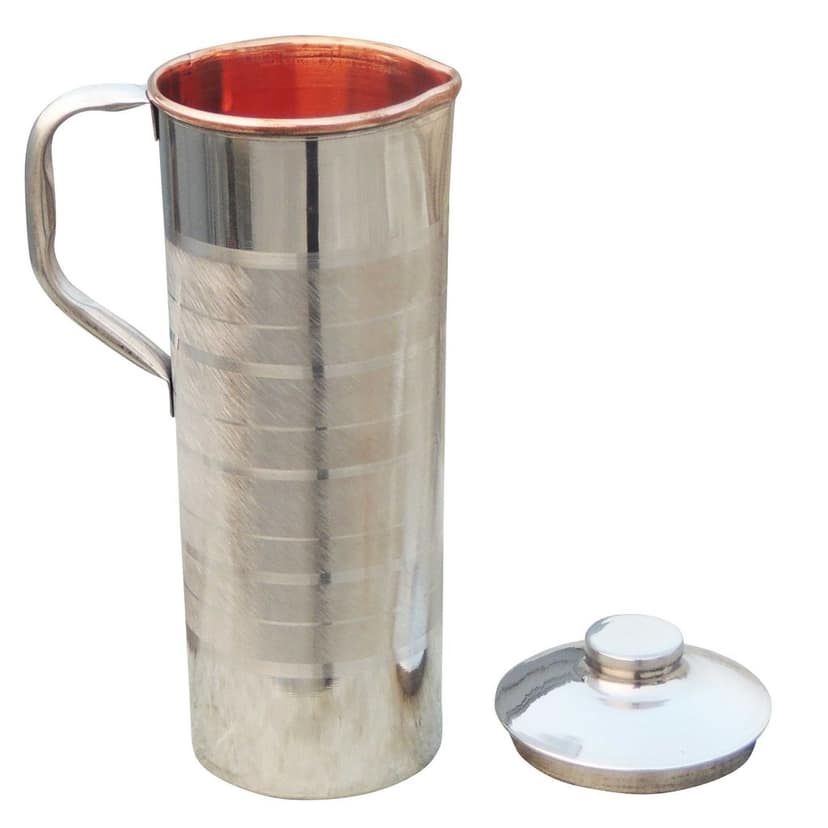 Copper & Steel Water Jug � 900 ml | Compact Dining Table Pitcher, Height : 9.5 Inch (BCMAS102 D) view 3