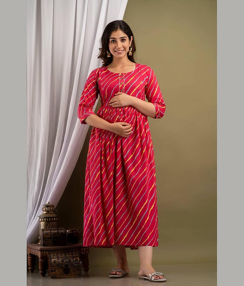 Nevisha Style Pink Cotton Maternity Kurta view 2