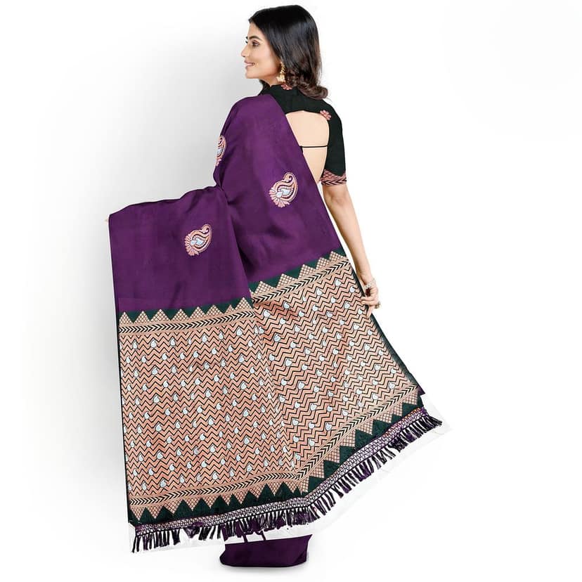 Purple Color Silver & Copper Zari Mango Butta Saree with Contrast Blouse view 5