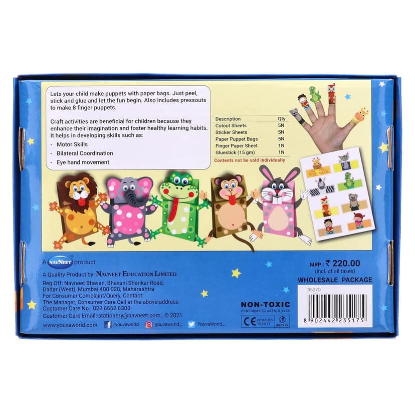 Navneet Youva Paper Bag Puppet Kit Perfect Activity Kit for Funled Development of Kids, DIY Set, Finger Puppets, Art and Craft kit, Multicolor view 7