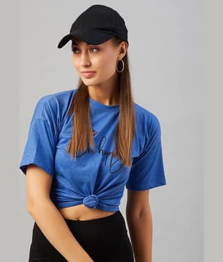 Chimpaaanzee Women Cotton Printed Regular Fit Round Neck T-Shirt ( Blue )