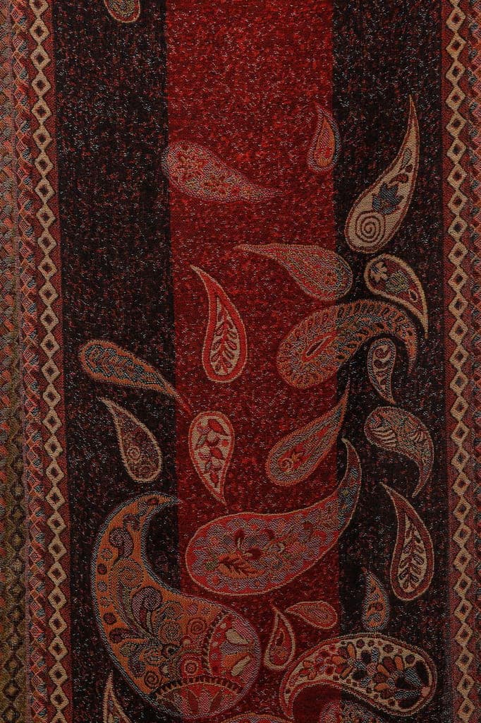 Garnet Reversible Jamawar Scarf from Amritsar with Woven Paisleys view 4