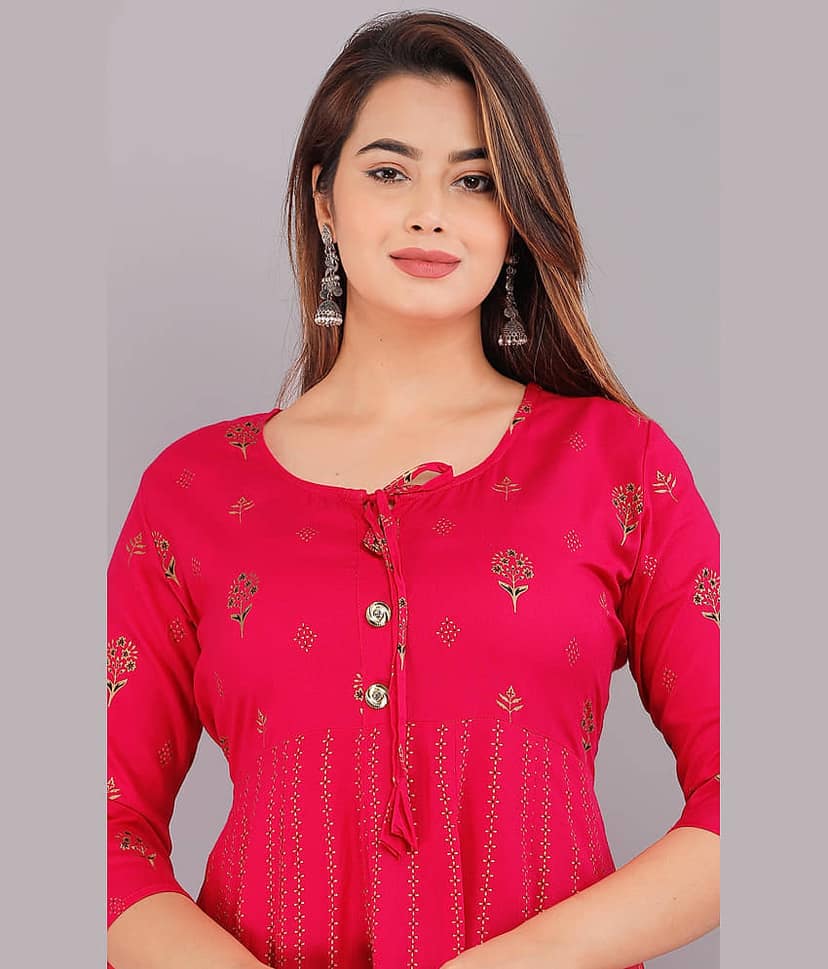 AVEITH - Wine Rayon Women's Anarkali Kurti ( Pack of 1 ) view 2