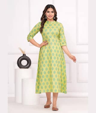 GlowWorld Cotton Printed A-line Women's Kurti - Green ( Pack of 1 )