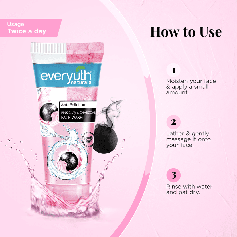 Everyuth Naturals Anti Pollution Pink Clay & Charcoal Face Wash 50g | For all skin types (Oily/Dry) view 2