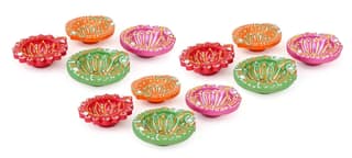 KSI Eco Friendly Multicolor Mix Diyas Candels for Diwali Puja & Festivals Home Office Decoration, Handmade Terracotta Mitti Clay Designer Colorful Diya (Colour May Vary)
