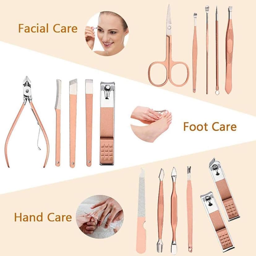 16 In 1 Manicure & Pedicure Kit With Nail Cutter, Ear Pick, Scissors, Tweezers Knife, Eyebrow Utility Tools With Leather Travel Case, Foot & Hand Care Grooming Kit For Women & Men view 4