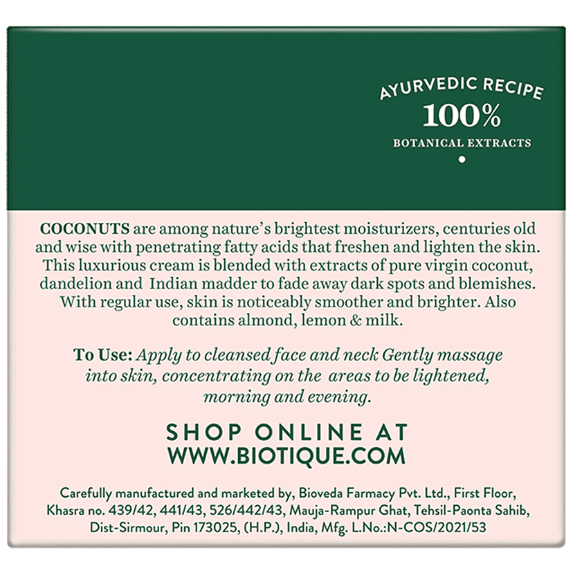 BIOTIQUE Brightening Instant Glow Cream - Coconut, For All Skin Type, 50 g Carton view 2