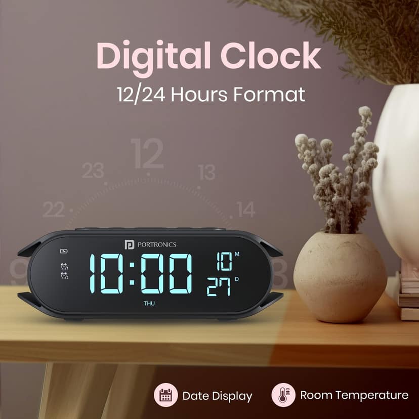 Portronics VoltClock Digital Alarm Clock with Wireless Charging - Black view 4