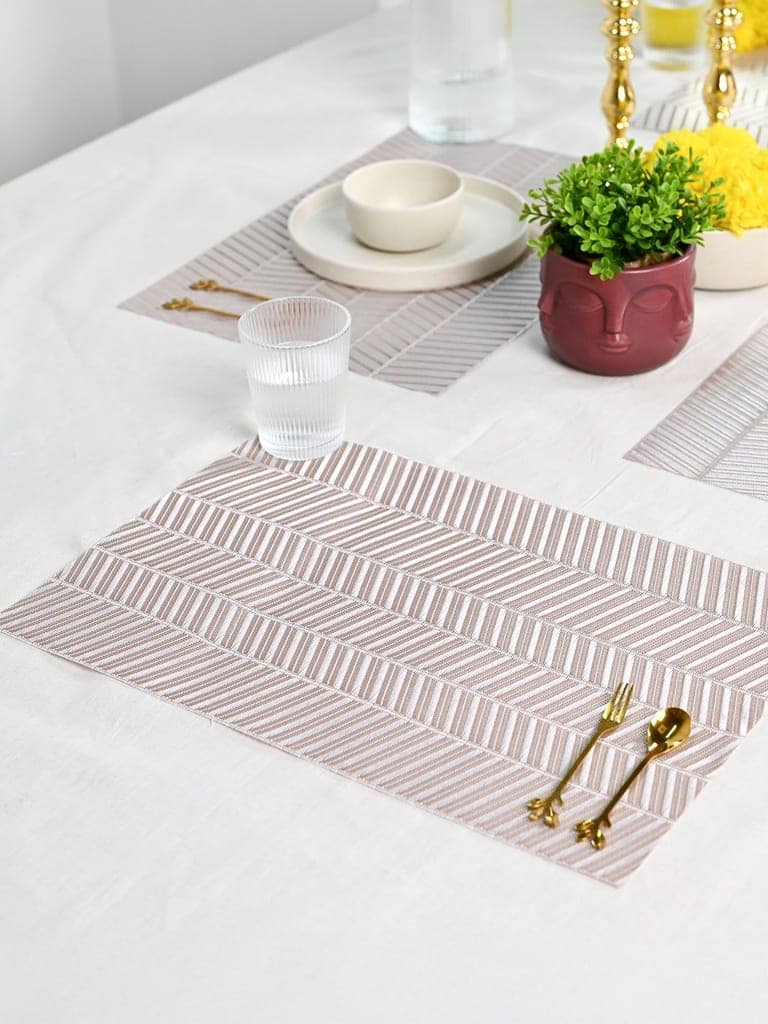Elegant Beige & White Chevron Pattern Dining Table Placemat