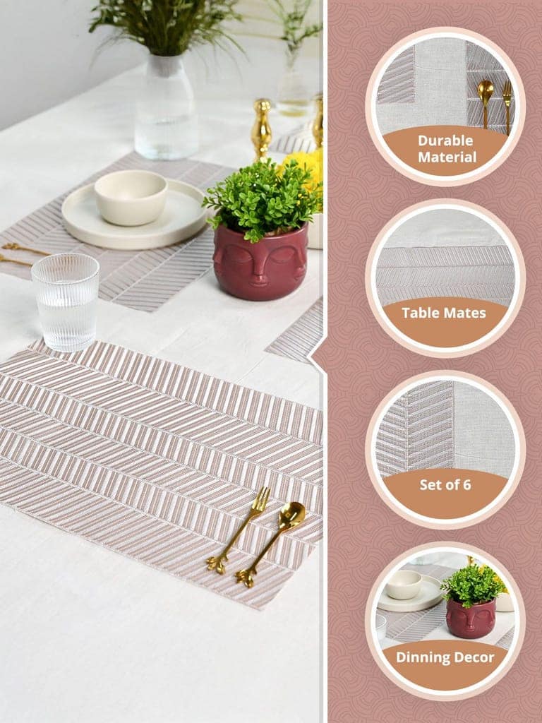 Elegant Beige & White Chevron Pattern Dining Table Placemat view 2