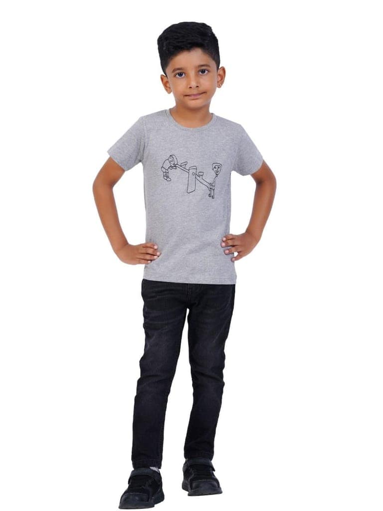 AIR GARB Boys Round Neck Printed Cotton T-shirt for 4-5 Years - Pack of 3 (K45-SG-CGR-TW) Multicolour view 5