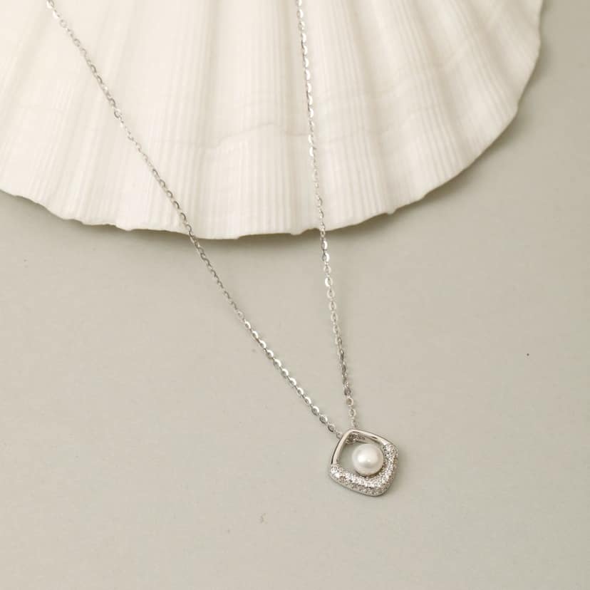 925 Sterling Silver Pearl Pendant Necklace for Women | Cubic Zirconia Studded Elegant Chain | Minimalist Jewelry I Weight - 9 g view 2